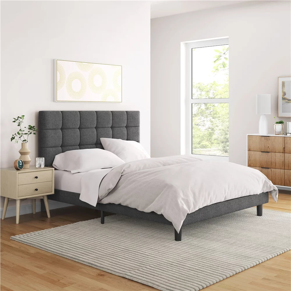 Queen Size Beige Upholstered Platform Bed X5488
