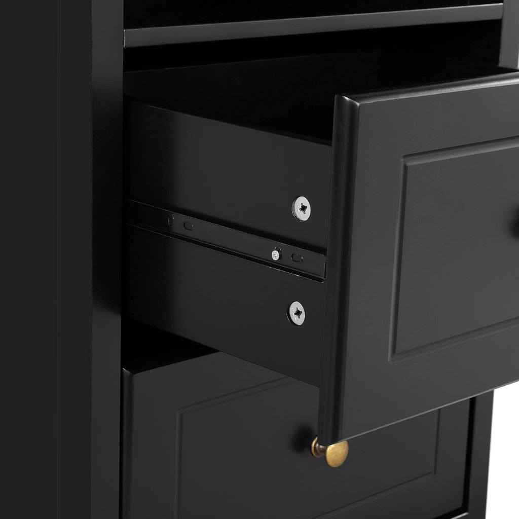 Black Tall End Table with 2 Drawers and Open Shelf U1724