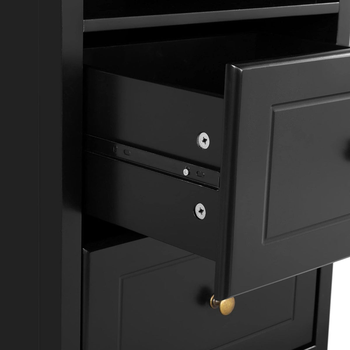 Black Tall End Table with 2 Drawers and Open Shelf U1724