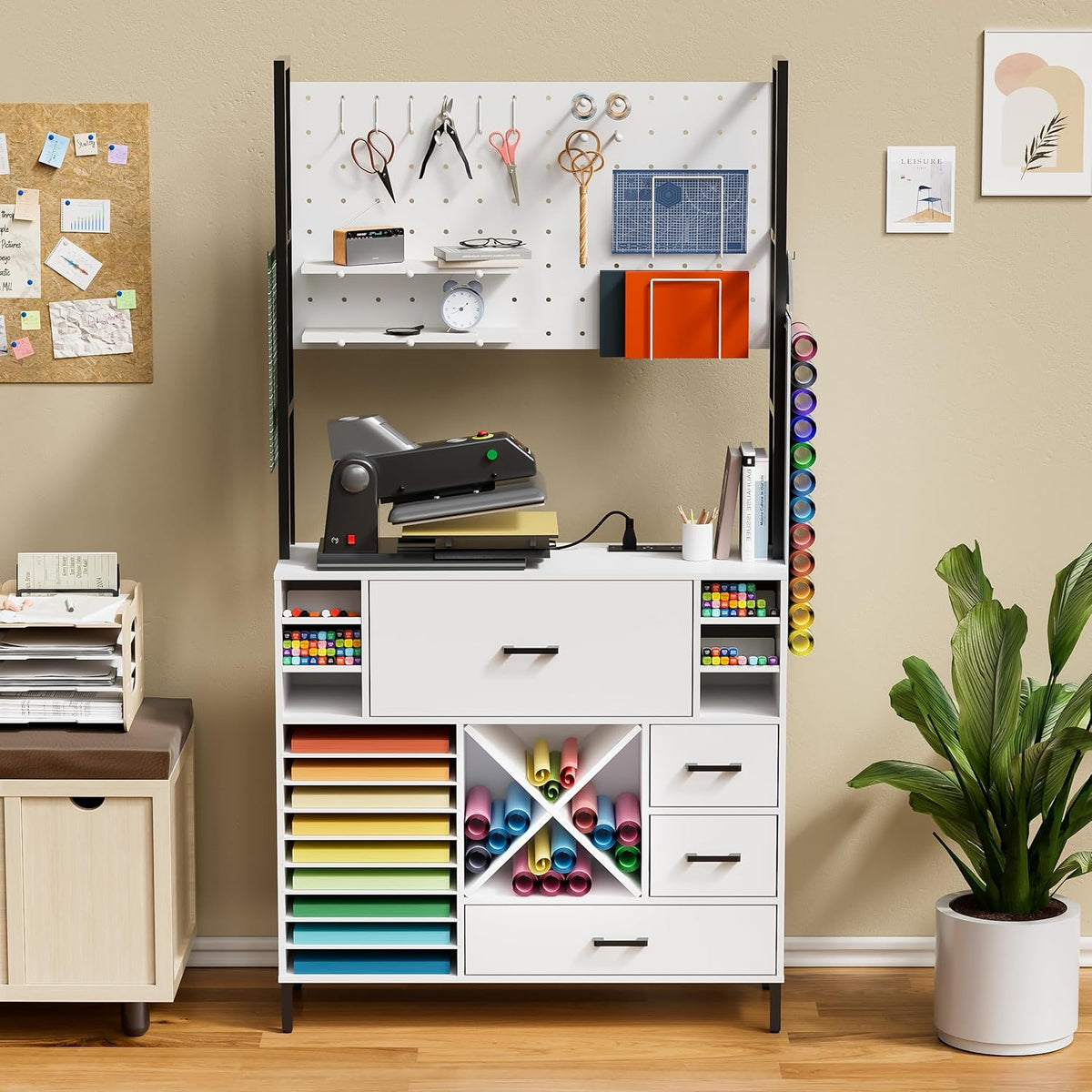Craft Organizers and Storage Cabinet with Power Outlet, Pegboard, Vinyl Holders H52353