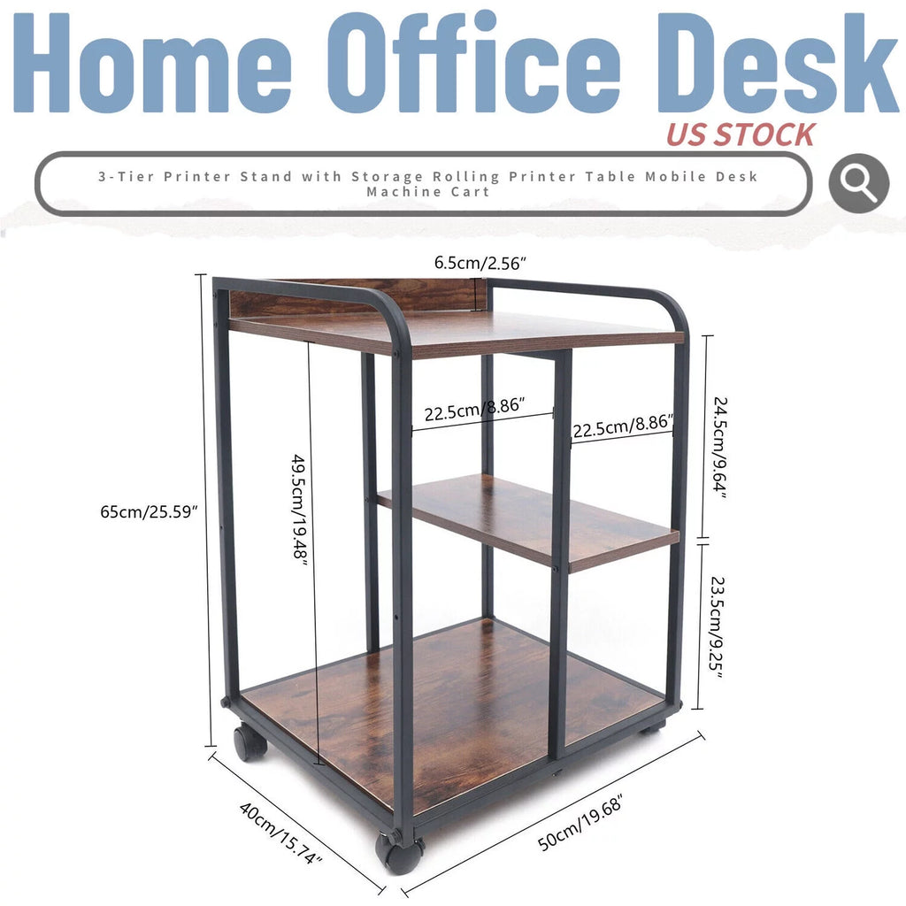 3-Tier Rolling Printer Stand with Storage R204993