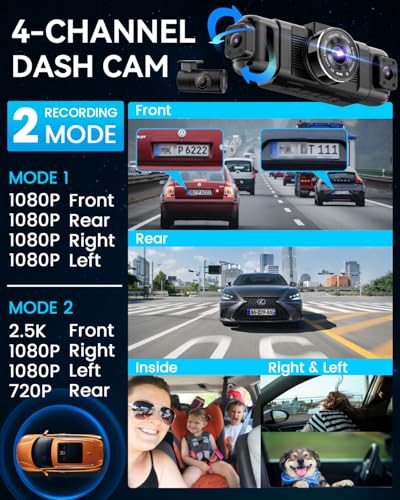 4 Channel Dash Cam 360° View 1080P with 128GB SD Card D645