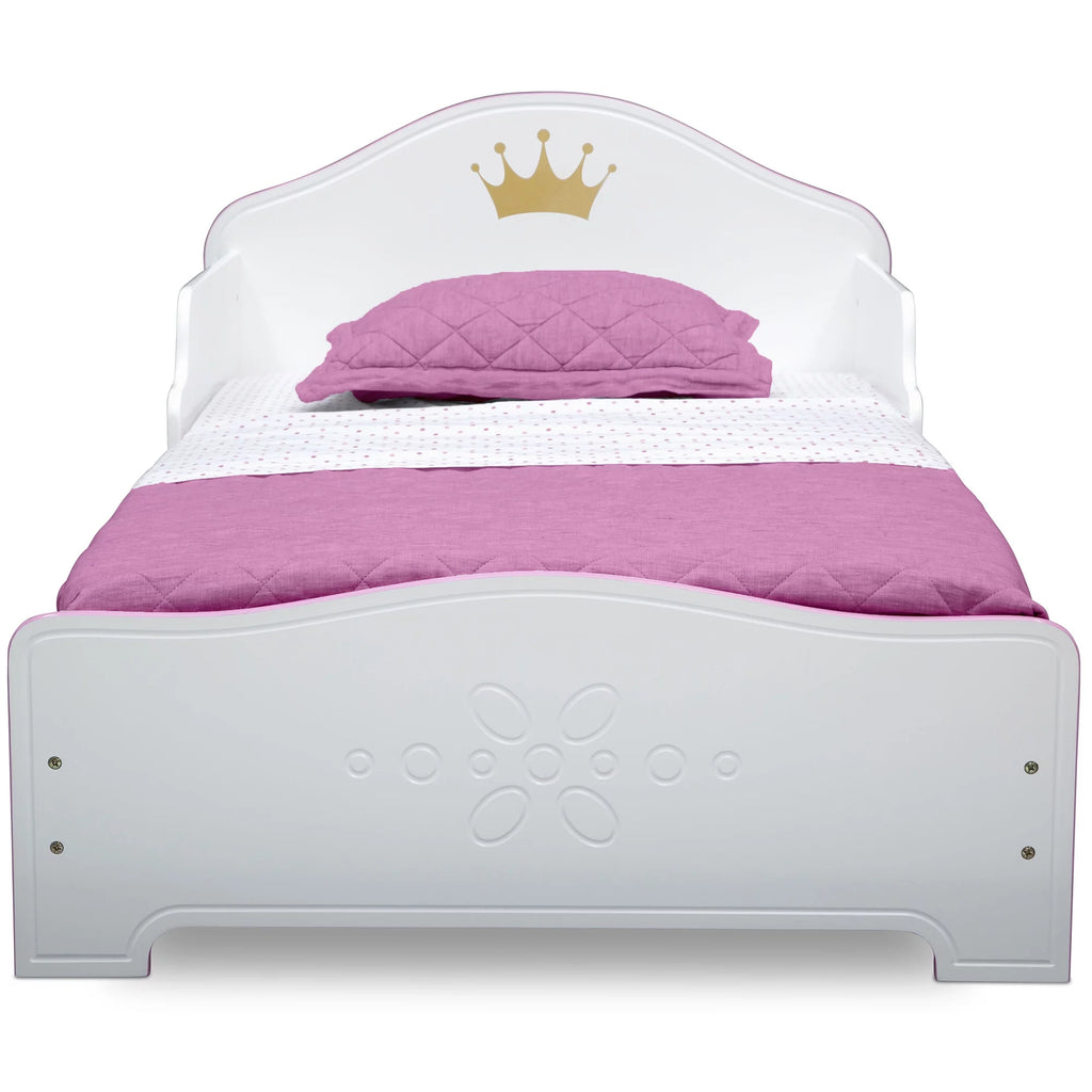 Wood Toddler Bed with Fabric Mattress Support, White/Pink X689317