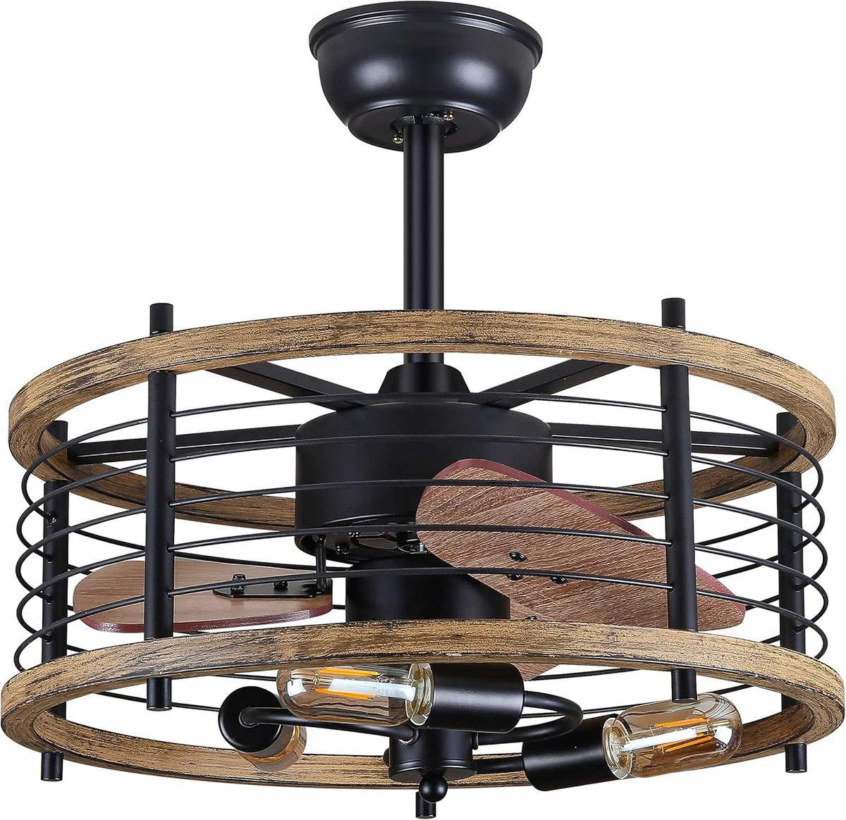 20-inch Industrial Caged Ceiling Fan with Lights Remote Control Q538793