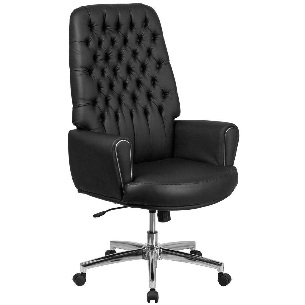 Black Tufted Bonded Leather Executive Swivel Chair with Arms O432466