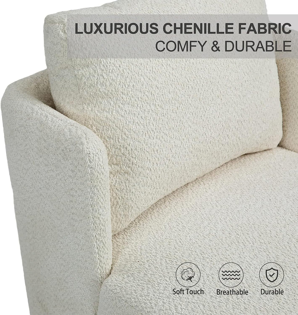White Chenille Swivel Accent Chair with Pillow N1263