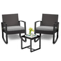 3 Pieces Wicker Patio Set with Glass Table Grey Cushion V3677