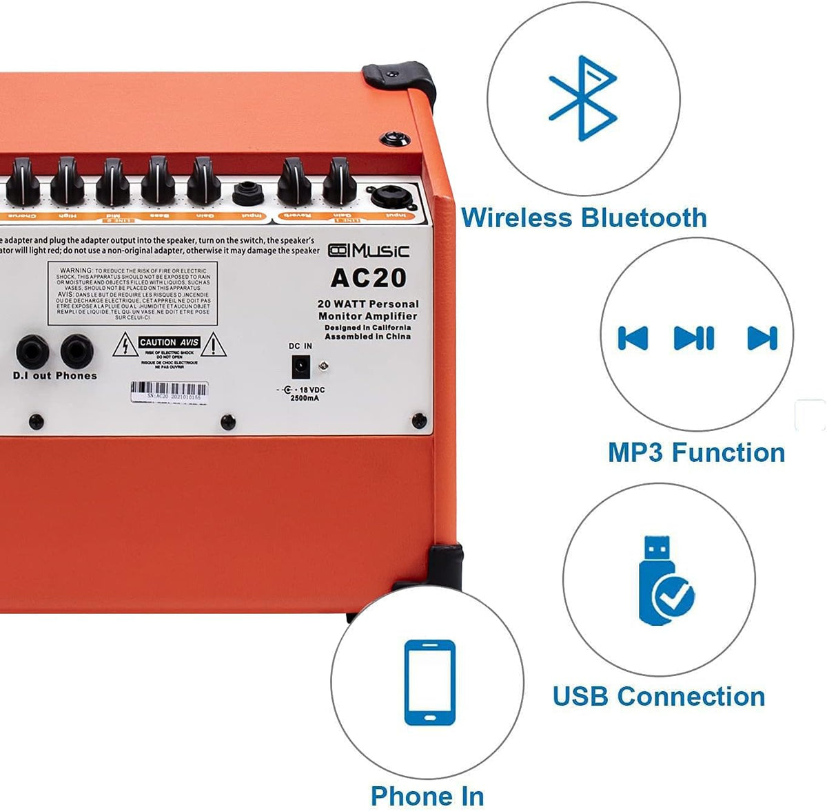 20 Watt Portable Bluetooth Acoustic Guitar Amplifier U344