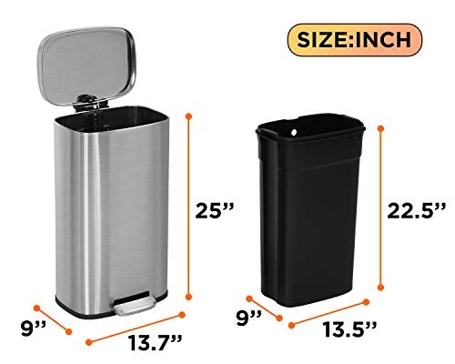 60 Liter Stainless Steel Step Trash Can with Inner Buckets and Hinged Lids K119