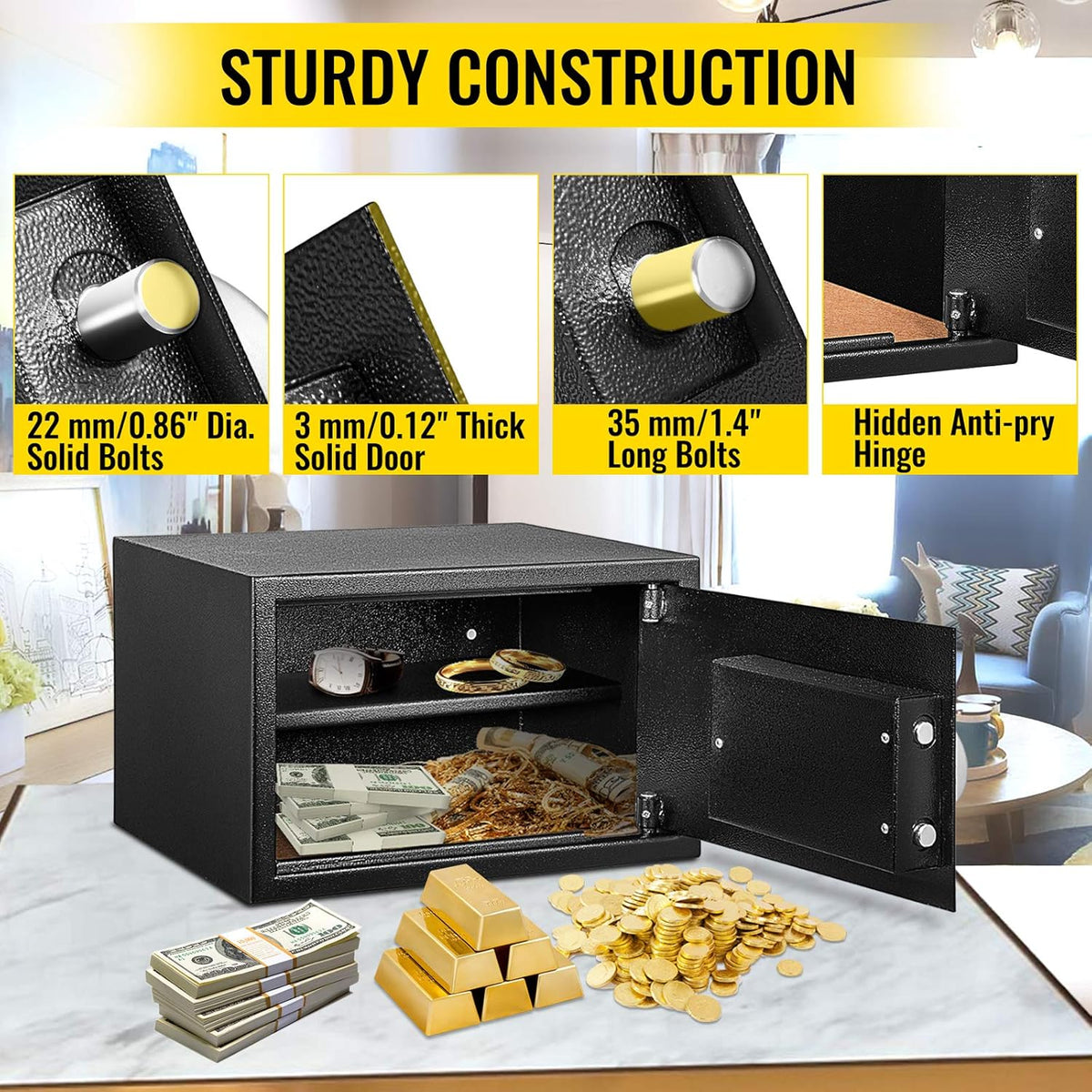 0.8 Cubic Feet Carbon Steel Digital Safe Box with Two Keys O413