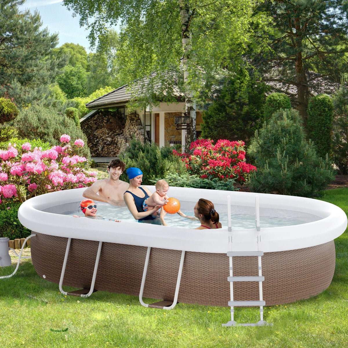 Brown Semi-Inflatable Frame Swimming Pool T871