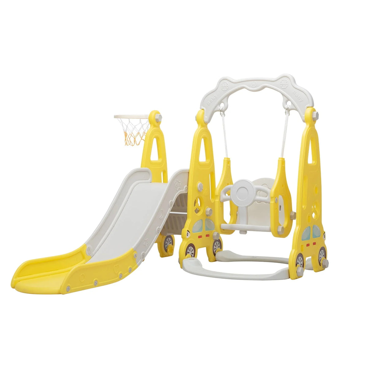 3 in 1 Kids Slide and Swing Set with Basketball Hoops T6429