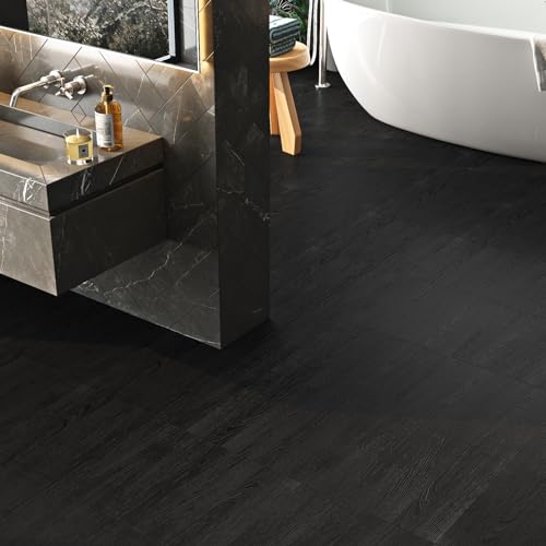 Black Peel and Stick Vinyl Floor Tile 18-Planks 6x36 O500