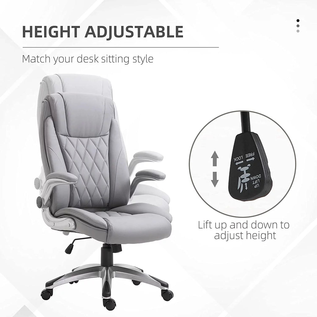 Grey Faux Leather Ergonomic Home Office Chair with Flip Up Arms J70094