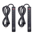 2-Pack 6 Outlet Surge Protector Power Strip with USB Charging Ports, 8 Foot Cord, Black V1251