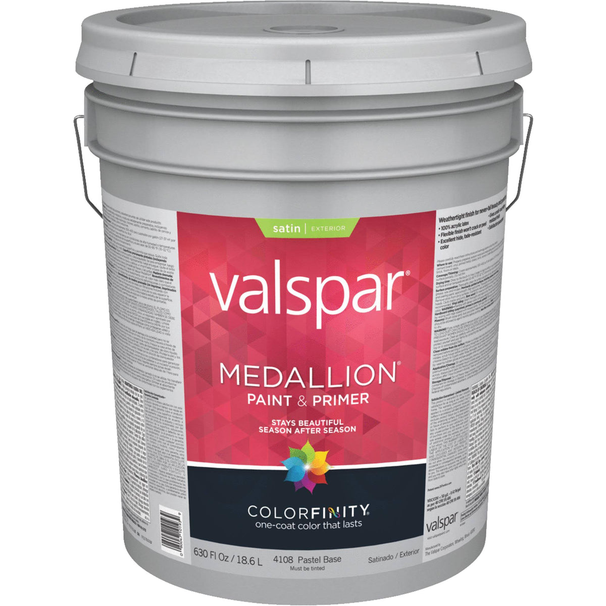 Exterior House Paint, Pastel Base, Satin, 5 Gal Pail J54446