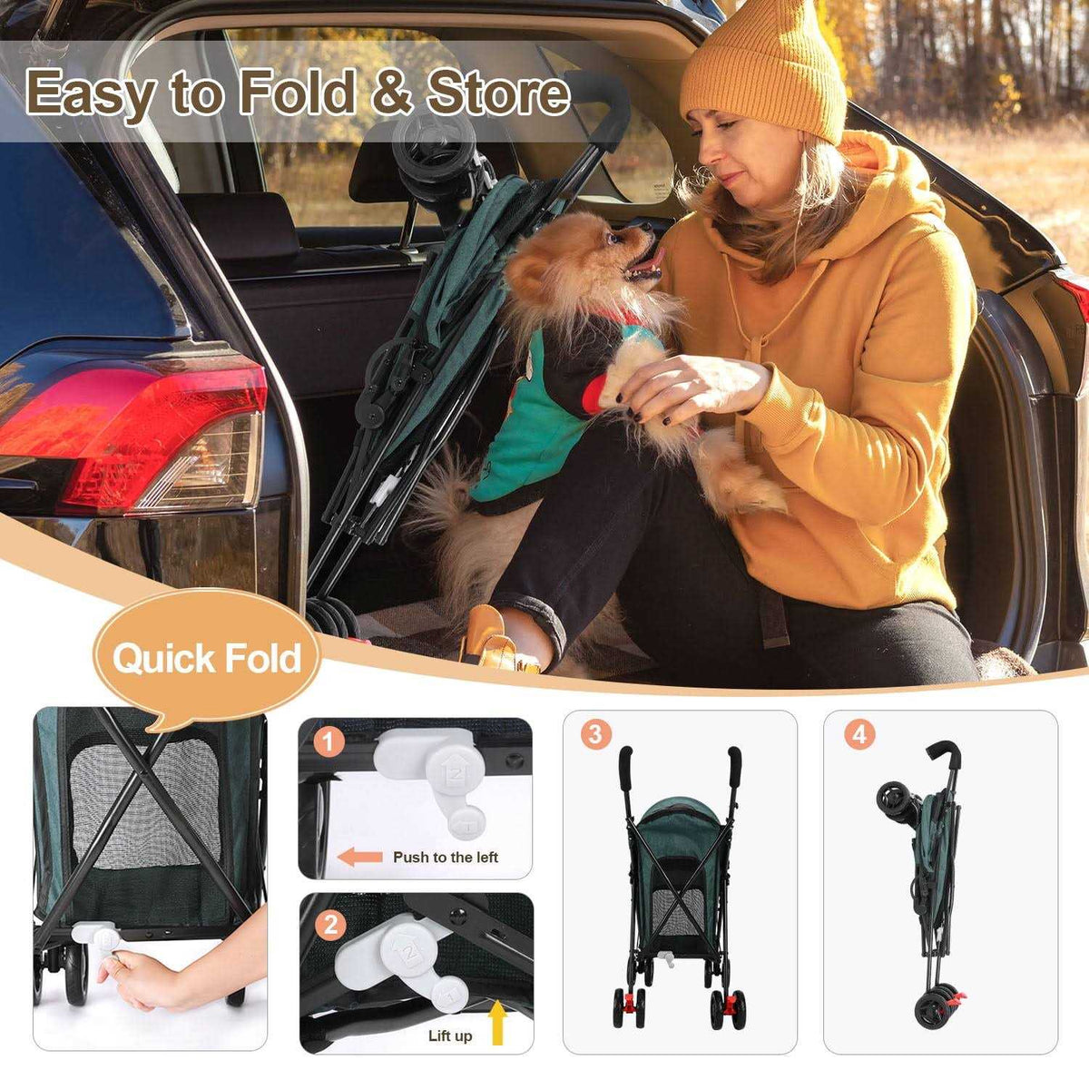 Foldable Pet Stroller with Cup Holder U236633