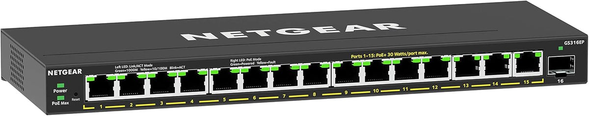 16-Port PoE Gigabit Ethernet Plus Switch with 15 x PoE+ @ 180W, 1 x 1G SFP Port H6315