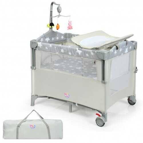 Beige Portable Baby Bassinet Crib Playard with Diaper Changer P1696