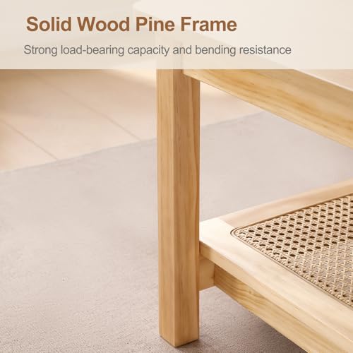 47.2'' 2-Tier Solid Wood PE Rattan Coffee Table A565