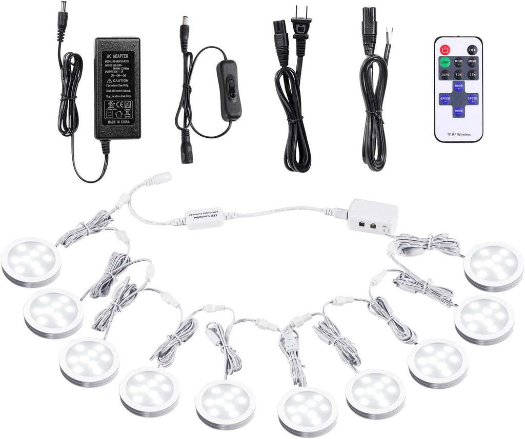 Under Cabinet LED Puck Lights with Wireless RF Remote Control, Hardwired & Wall Plug in, Daylight White, Pack of 2 U2670