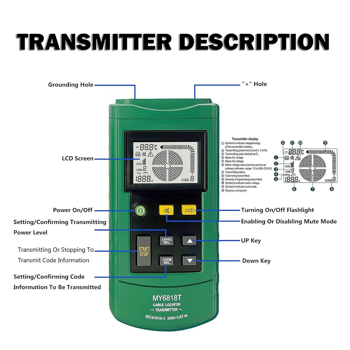 Wire Tracker Telephone Cable Locator 12-400V AC/DC Wire Detector Cable Toner Finder D38226