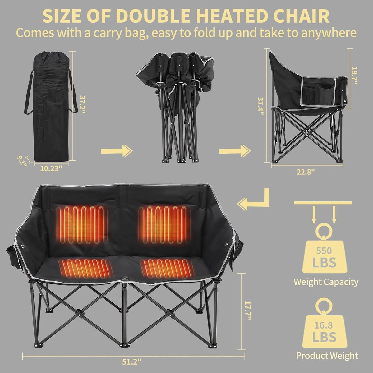 Oversized Heated Two Person Folding Camping Chair Z578425