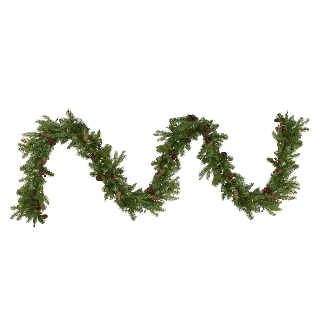 Pre-Lit Mixed Winter Berry Pine Artificial Christmas Garland B8608
