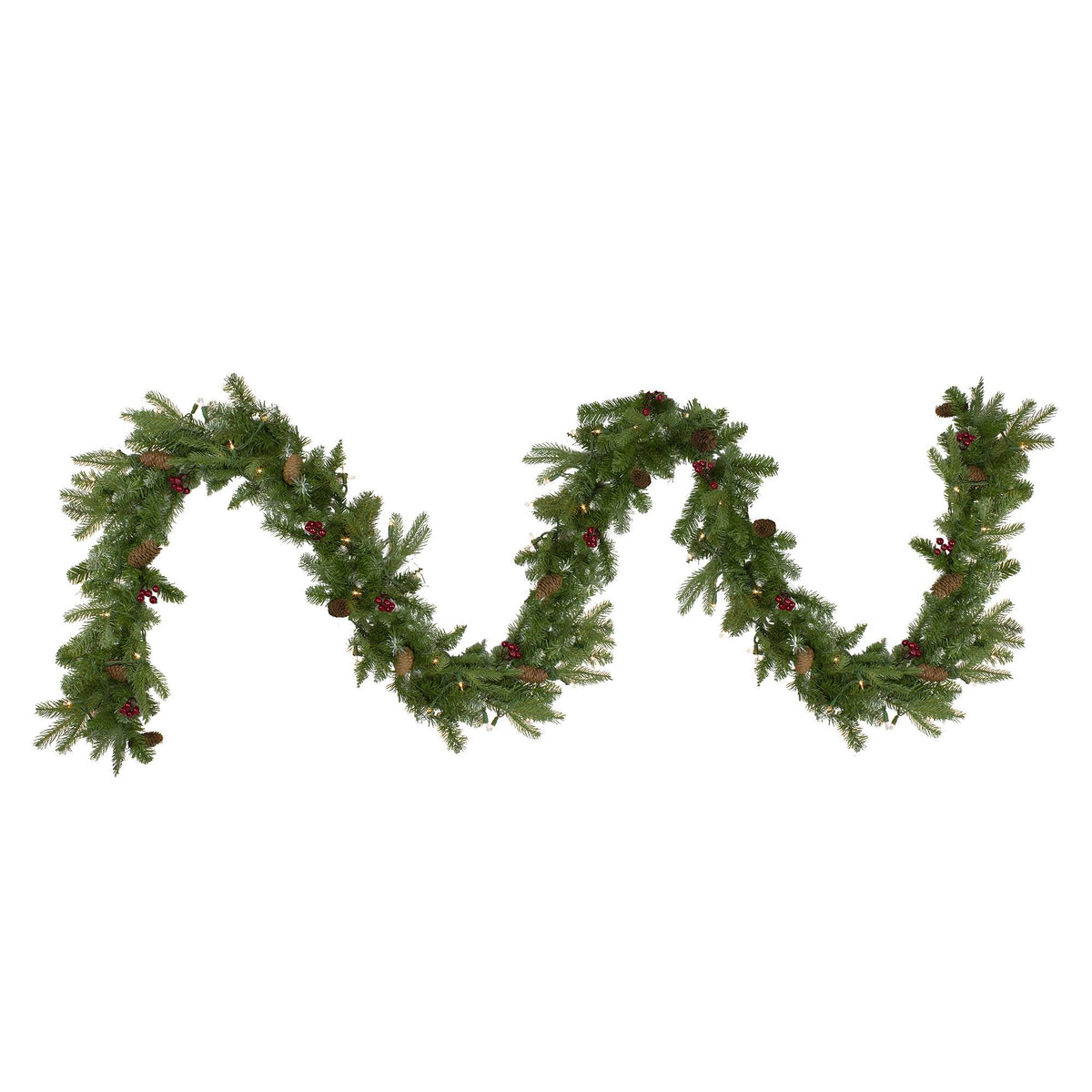 Pre-Lit Mixed Winter Berry Pine Artificial Christmas Garland B8608