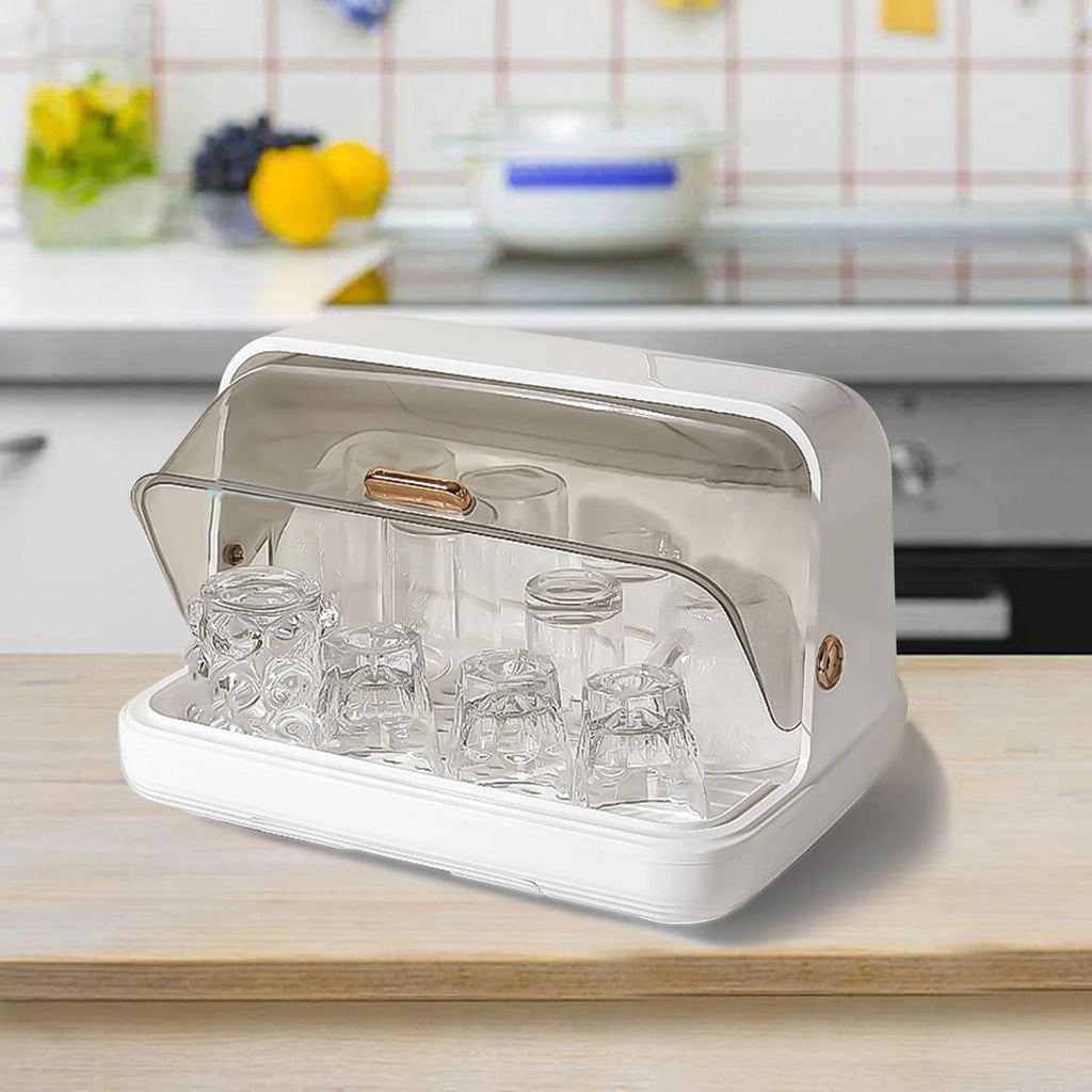 White Dustproof Baby Bottle Drying Rack with Drainer and Lid E7150