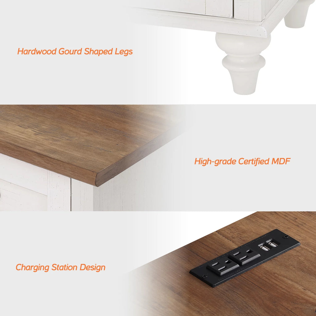 White Oak Set of 2 Wooden Nightstand with 2 Drawers M219616