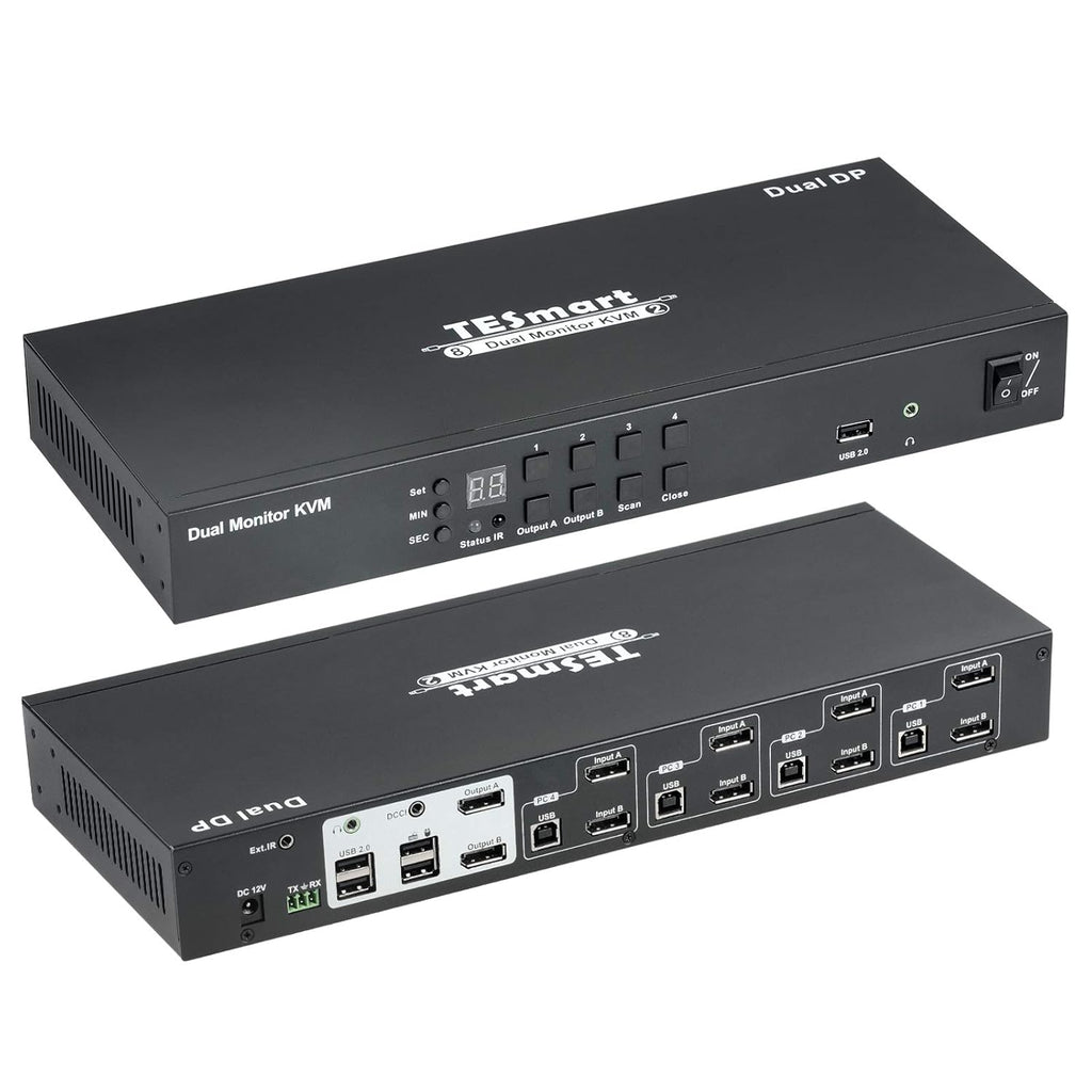 HDMI Dual Monitor KVM Switch 4 HDMI PCs + 2 HDMI Monitors 4K @60Hz Black J544