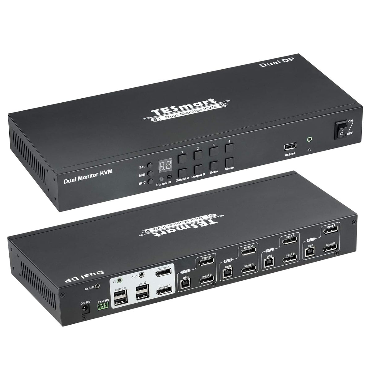 HDMI Dual Monitor KVM Switch 4 HDMI PCs + 2 HDMI Monitors 4K @60Hz Black J544