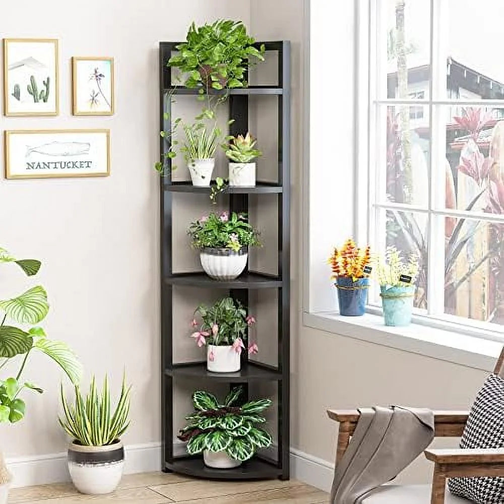 6 Tier 70.9 Inch Tall Corner Bookshelf Black I752597