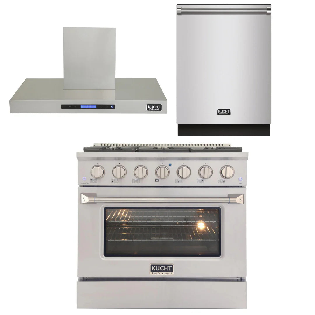 36 in. Natural Gas Range, Range Hood and Dishwasher K989