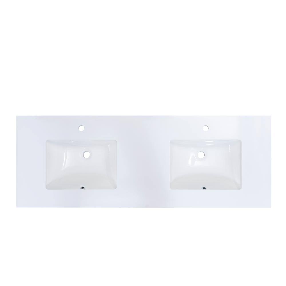 61 in. White Double Basin Vanity Top with White Basins C1353