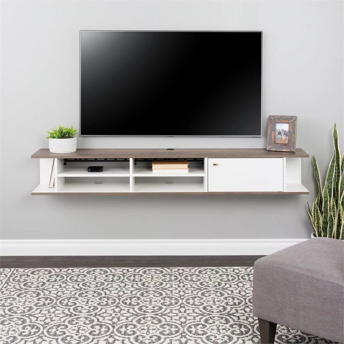 White Wood Wall Mounted TV Stand Q486
