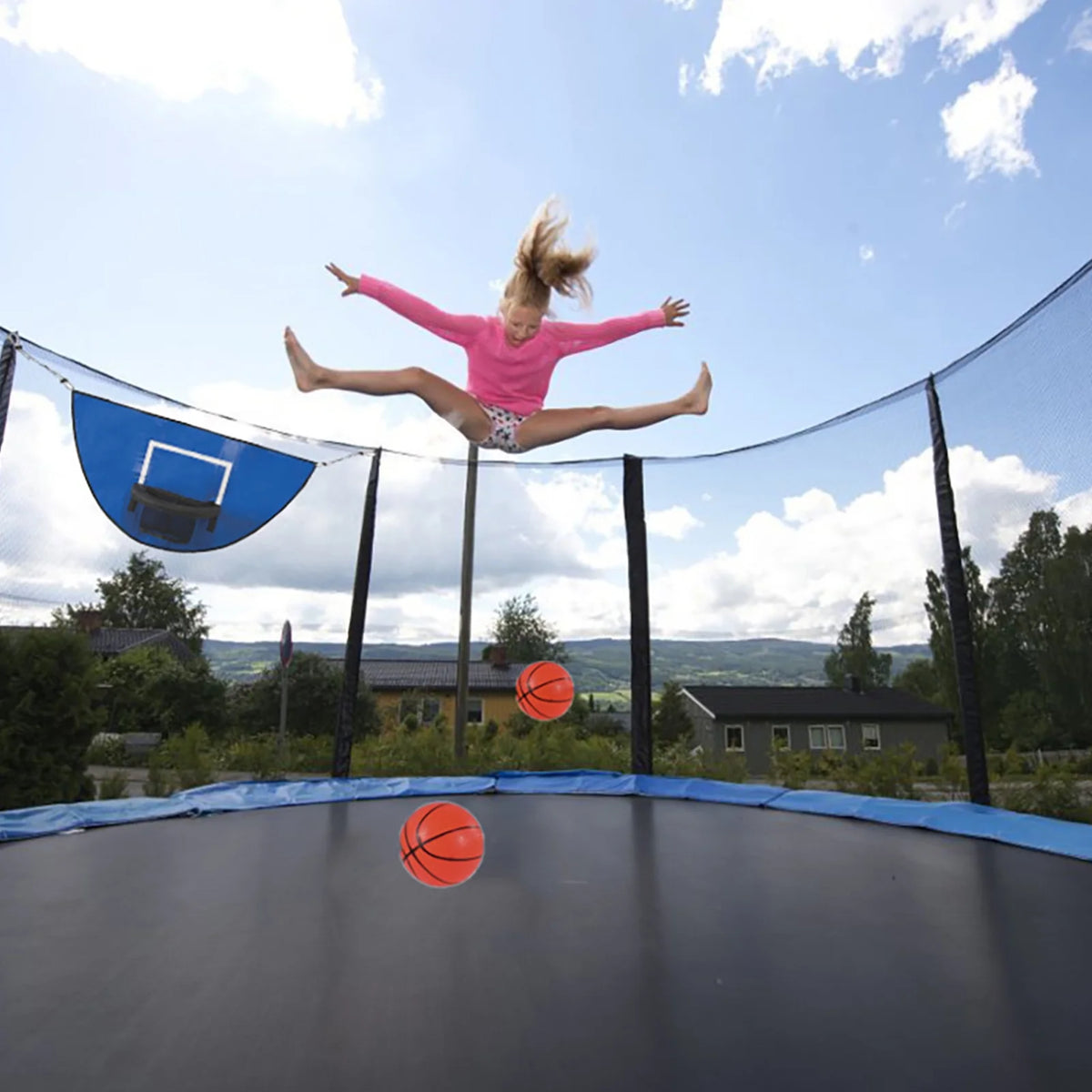 Universal Trampoline Basketball Hoop Set with Pump and Mini Basketballs A145300