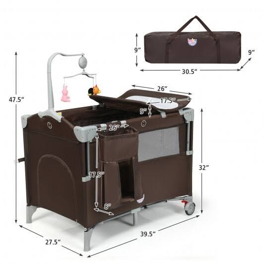 Beige Portable Baby Bassinet Crib Playard with Diaper Changer P1696