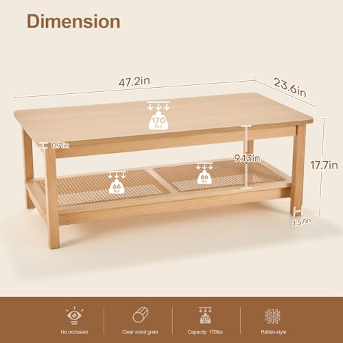 47.2'' 2-Tier Solid Wood PE Rattan Coffee Table A565