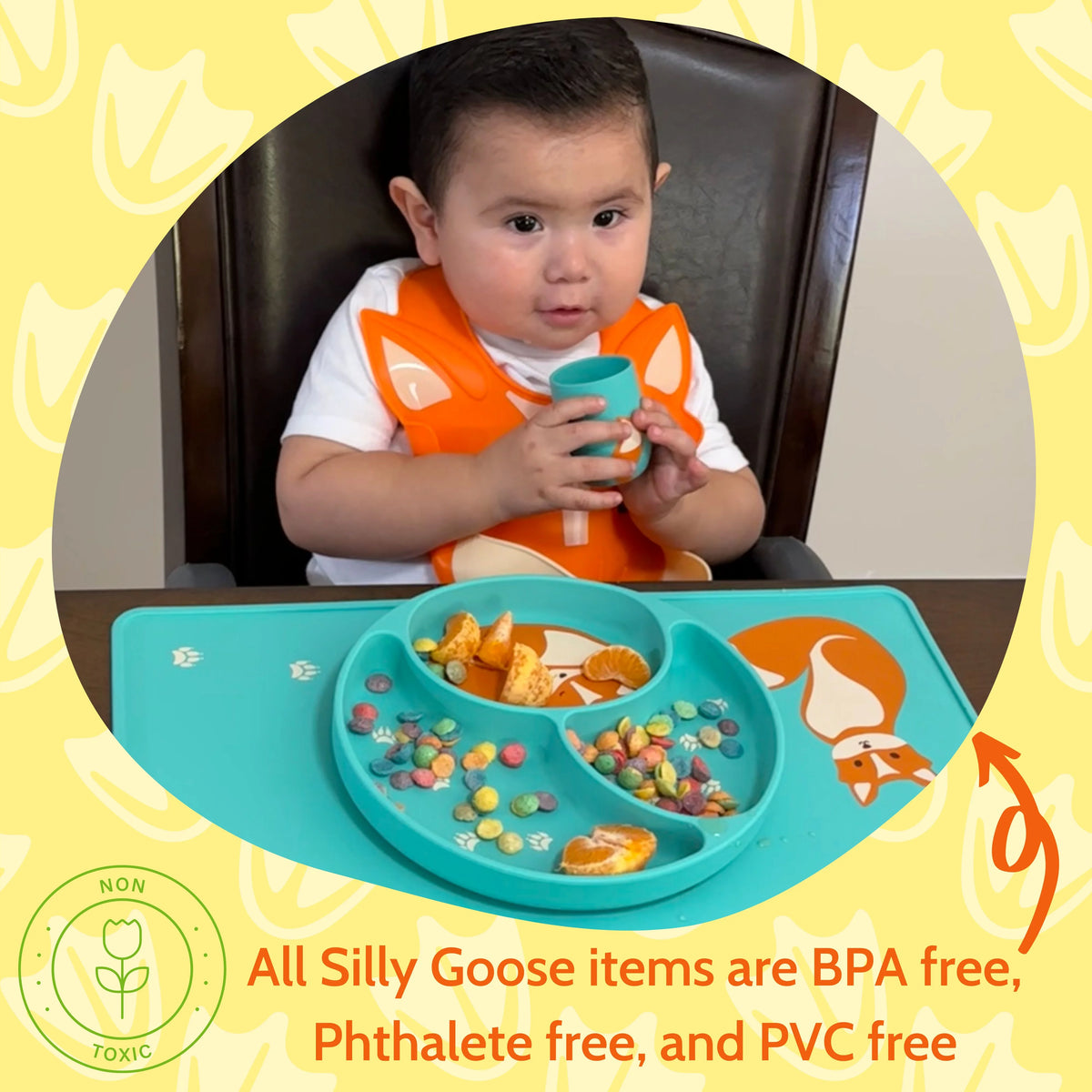 Silicone Baby Feeding Set with Bib, Plate, Cup, and Placemat Y9232