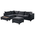 Dark Gray Fabric 6 Piece Modular Sectional Sofa with Ottoman V280