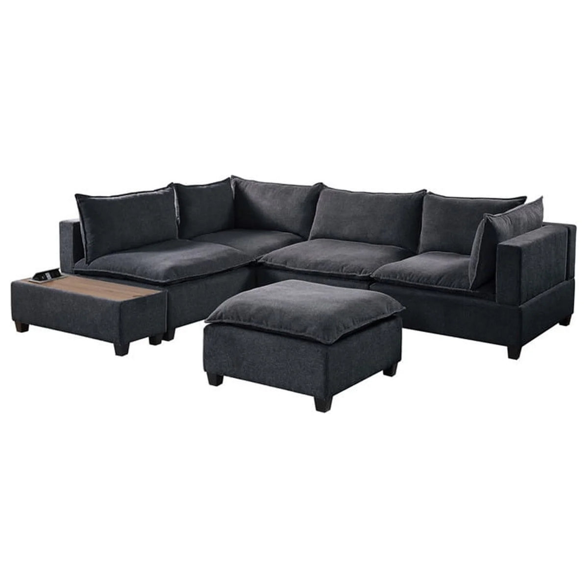Dark Gray Fabric 6 Piece Modular Sectional Sofa with Ottoman V280