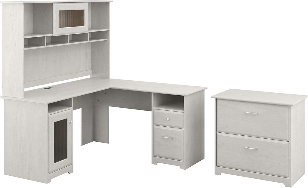 L Shaped Desk with Hutch and Lateral File Cabinet Q657