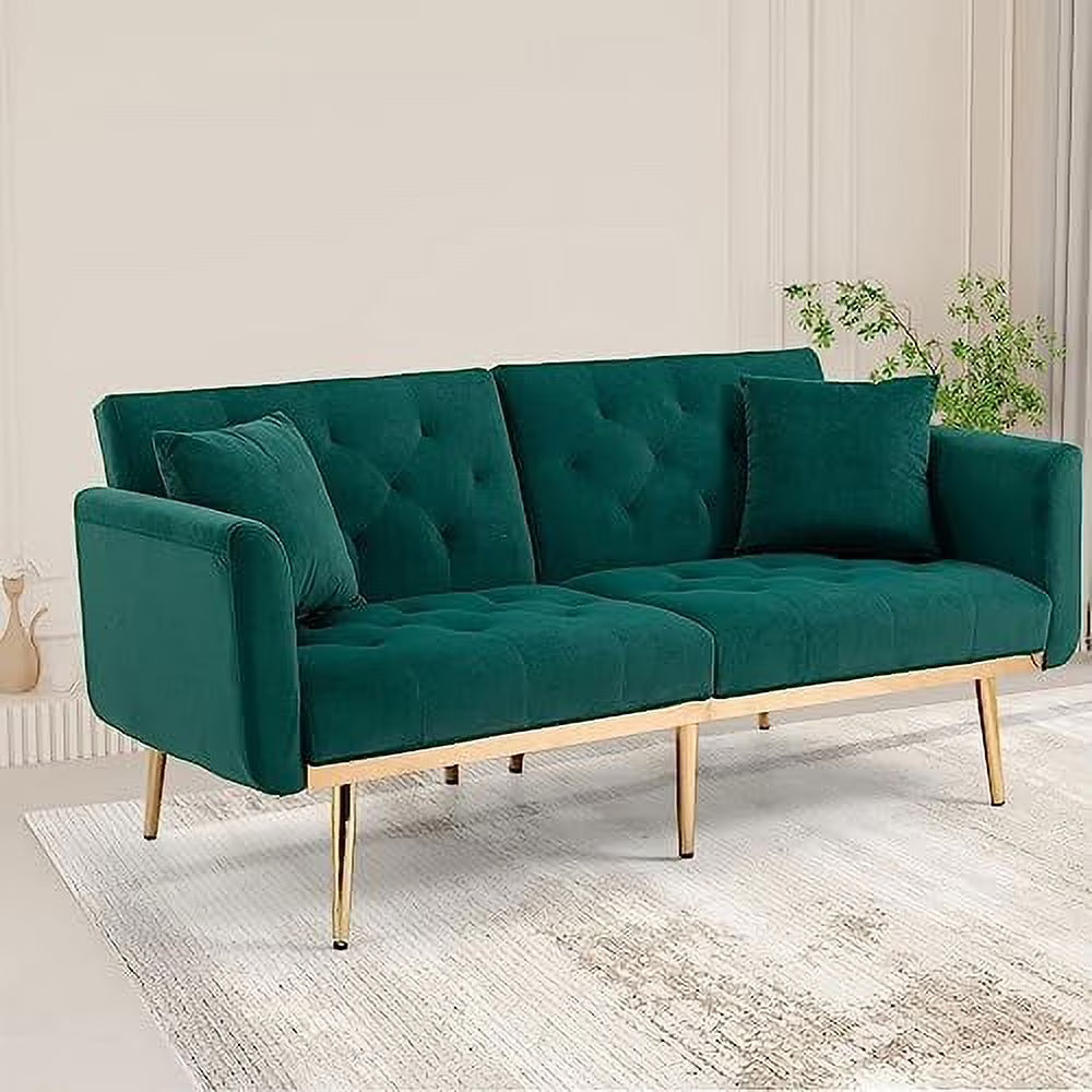 Beige Velvet Loveseat Sofa with 7 Gold Metal Legs E929