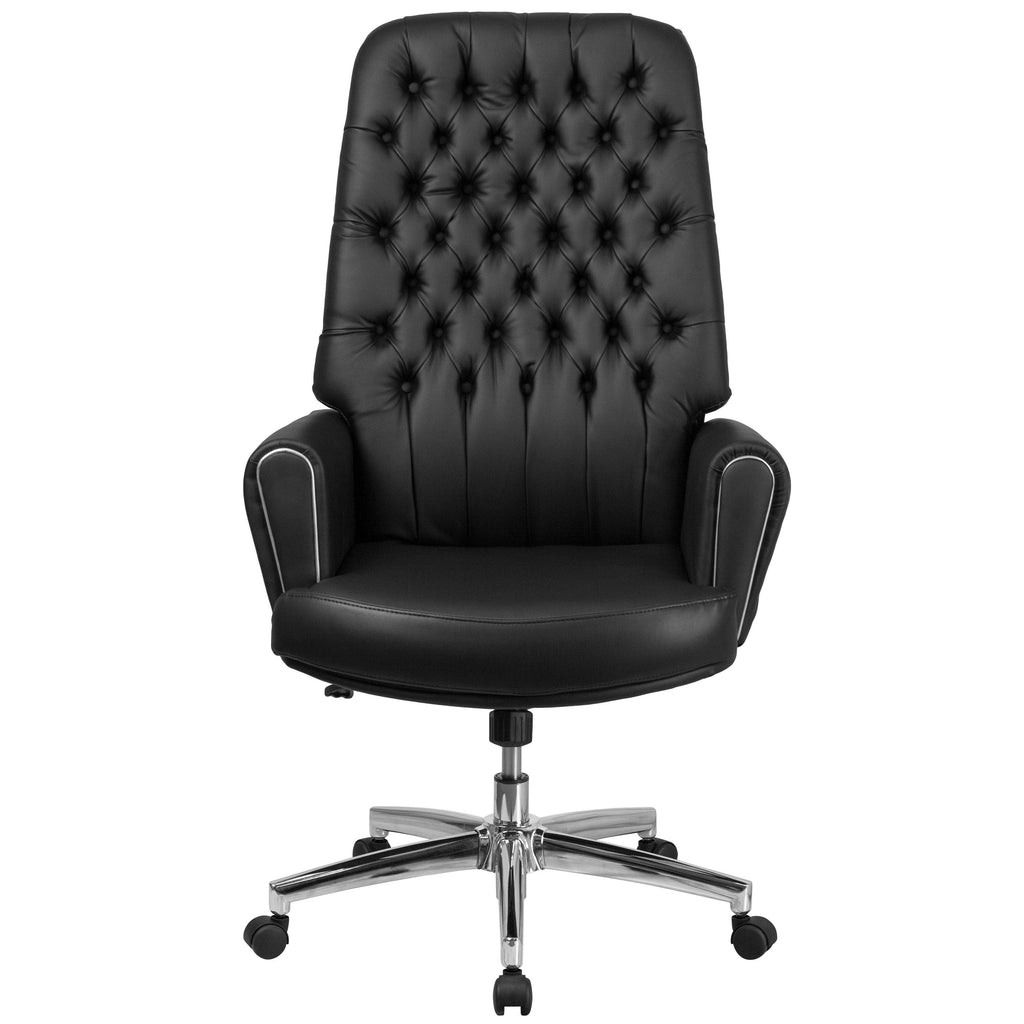 Black Tufted Bonded Leather Executive Swivel Chair with Arms O432466