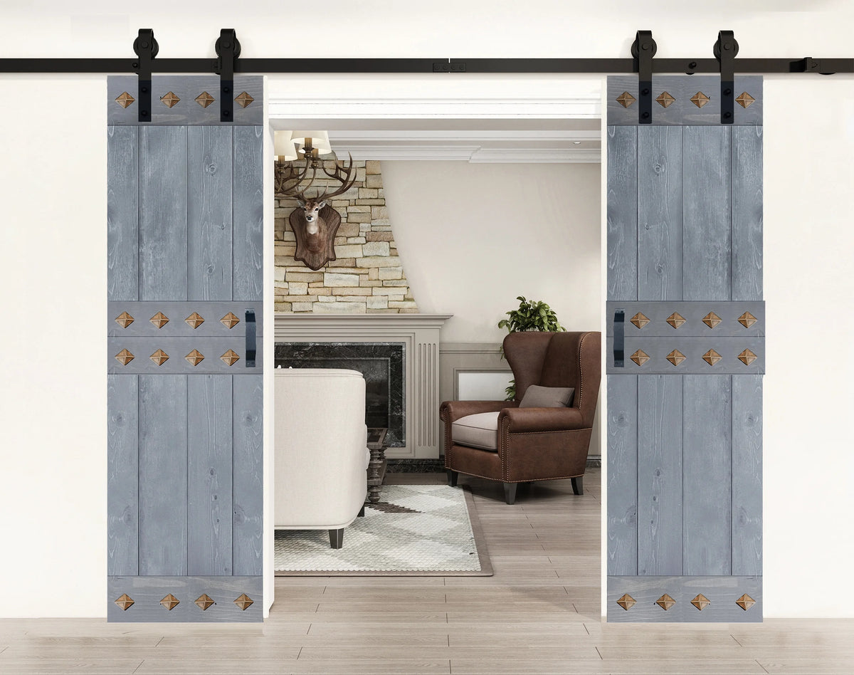 Dark Gray Knotty Pine Wood Barn Door with Hardware Kit P198723