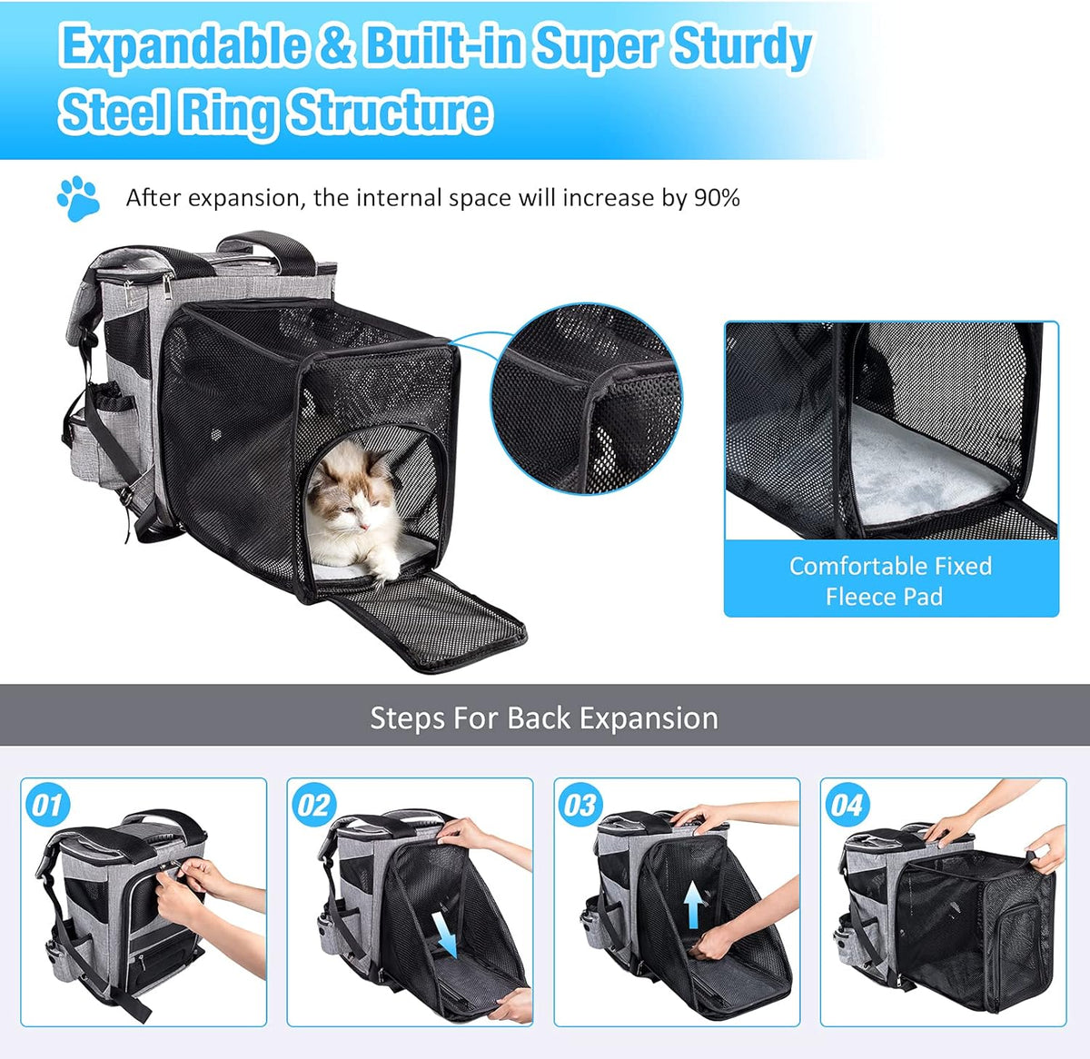 Expandable Pet Carrier Backpack with Breathable Mesh D60090