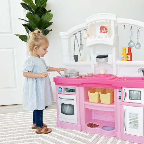 Kids Kitchen Playset with Lights and Sounds, 25 Piece Toy Accessories, Toddlers 2+ Years Old, Tan O276