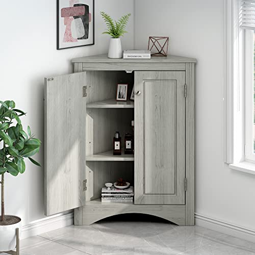 Brown Freestanding Corner Cabinet with 2 Adjustable Shelves and 2 Doors X2117